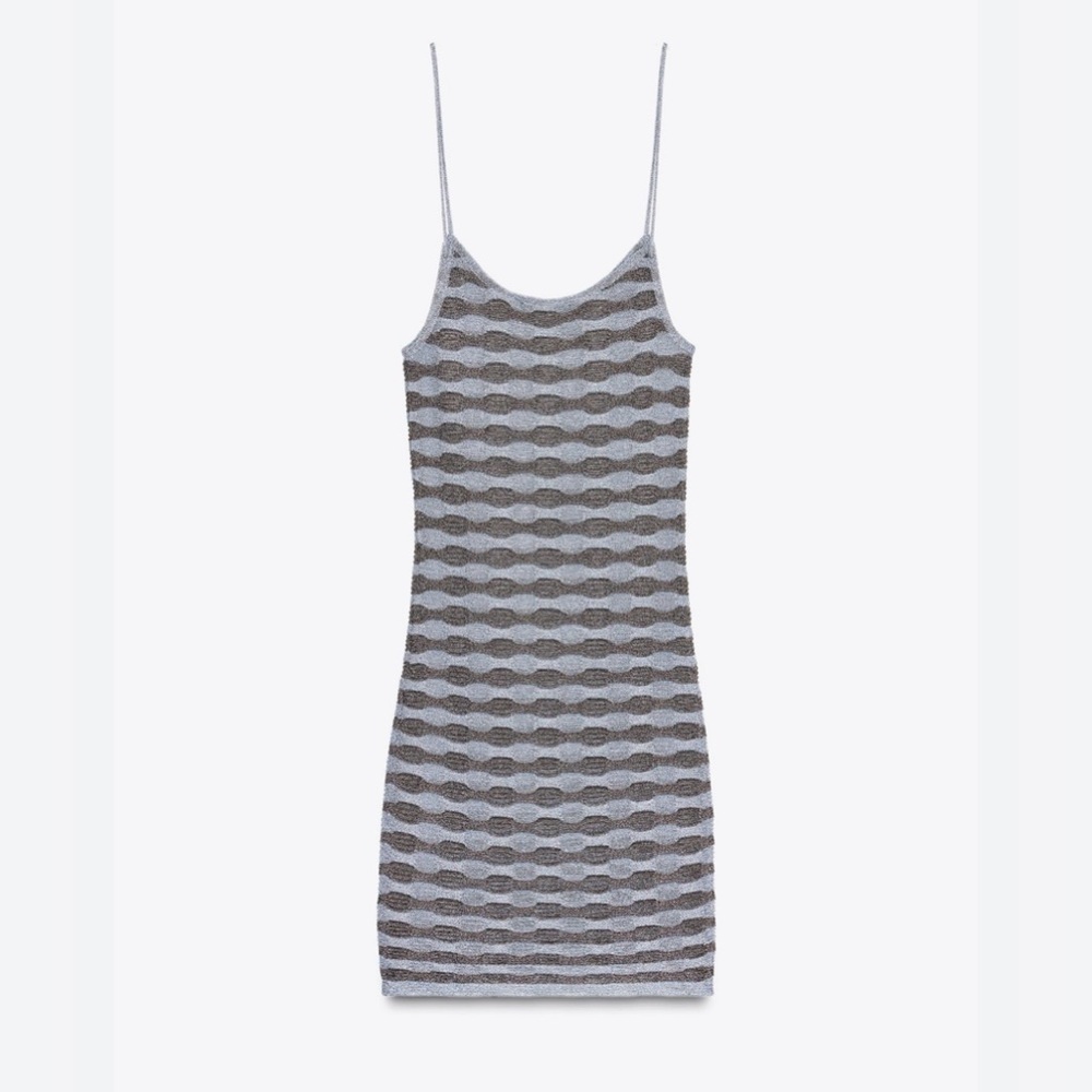BNWT Zara striped metallic thread mini dress - Picture 2 of 8